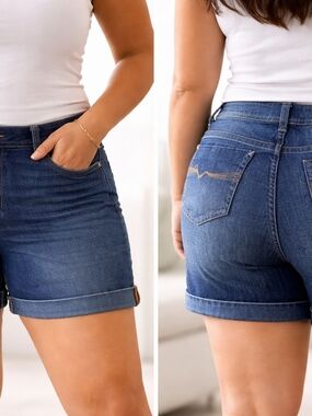 Plus Cuffed Denim Shorts Sz 14 Mid Rise Stretch Jean Short Y2K Western Boho